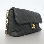 Chanel Shoulder Bag Chevron Sparkle Leather Black Gold — view 2
