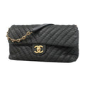Chanel Shoulder Bag Chevron Sparkle Leather Black Gold