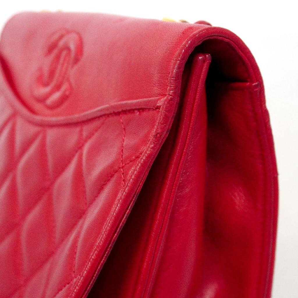 Chanel Shoulder Bag Quilted Lambskin Red Gold — view 7