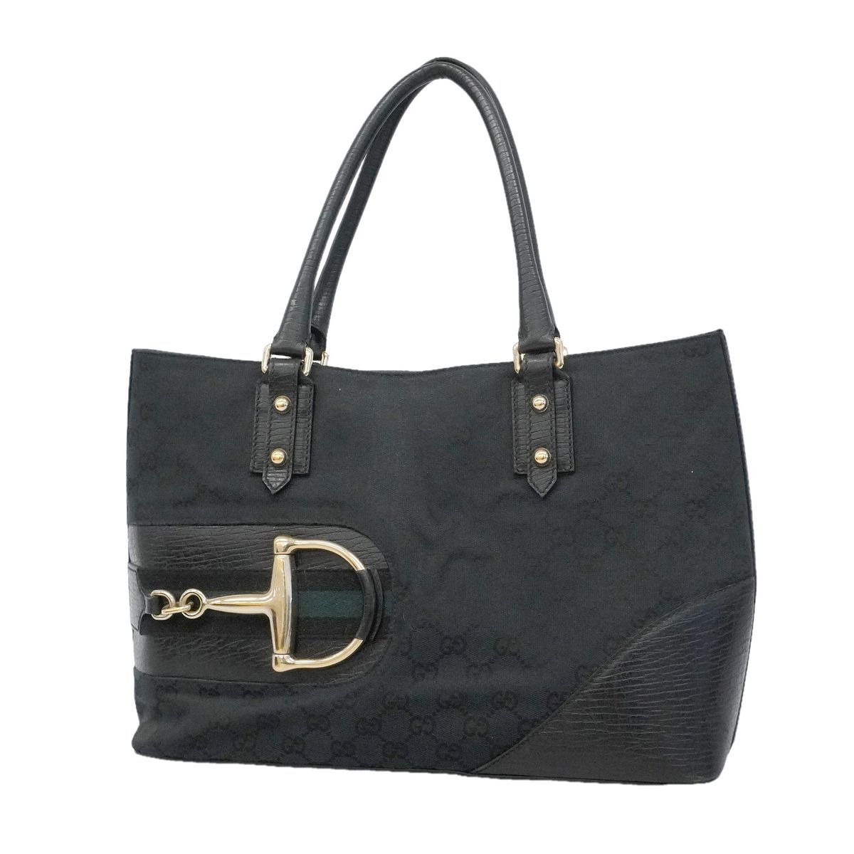 Gucci Tote GG Canvas Horsebit Black Gold