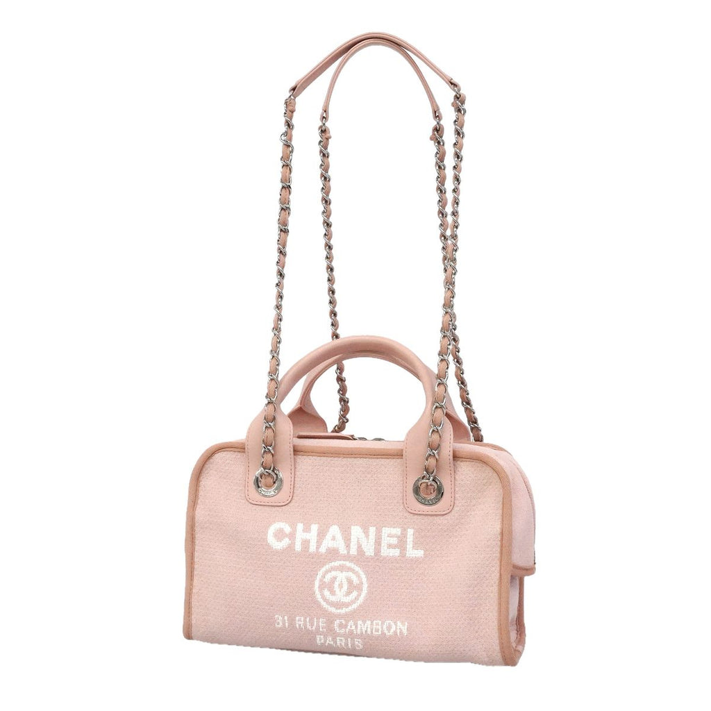 Chanel Handbag Deauville Canvas Pink Silver 2-Way Bag