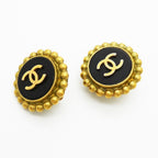 Chanel Earrings Vintage CC Logo Gold Plated Black — view 2