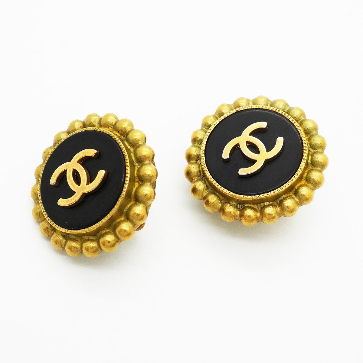 Chanel Earrings Vintage CC Logo Gold Plated Black — view 2