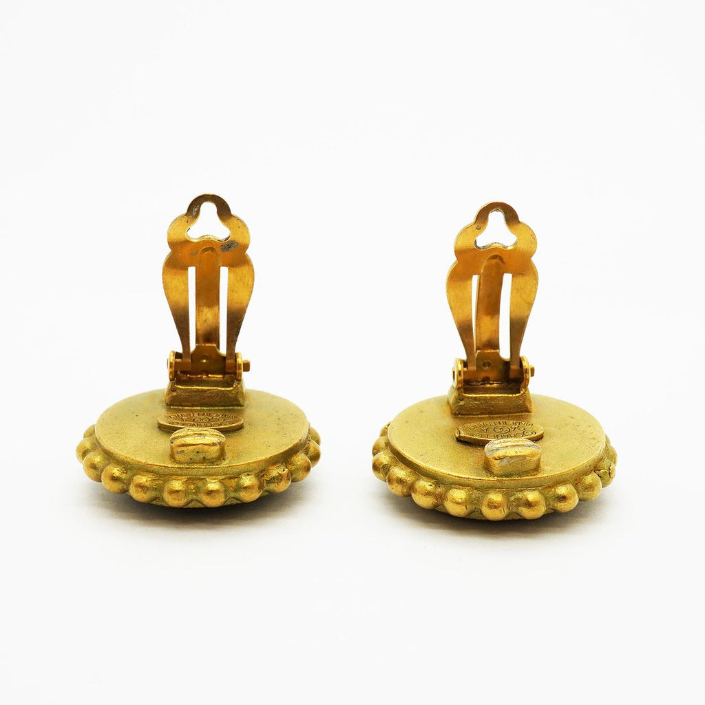 Chanel Earrings Vintage CC Logo Gold Plated Black — view 6