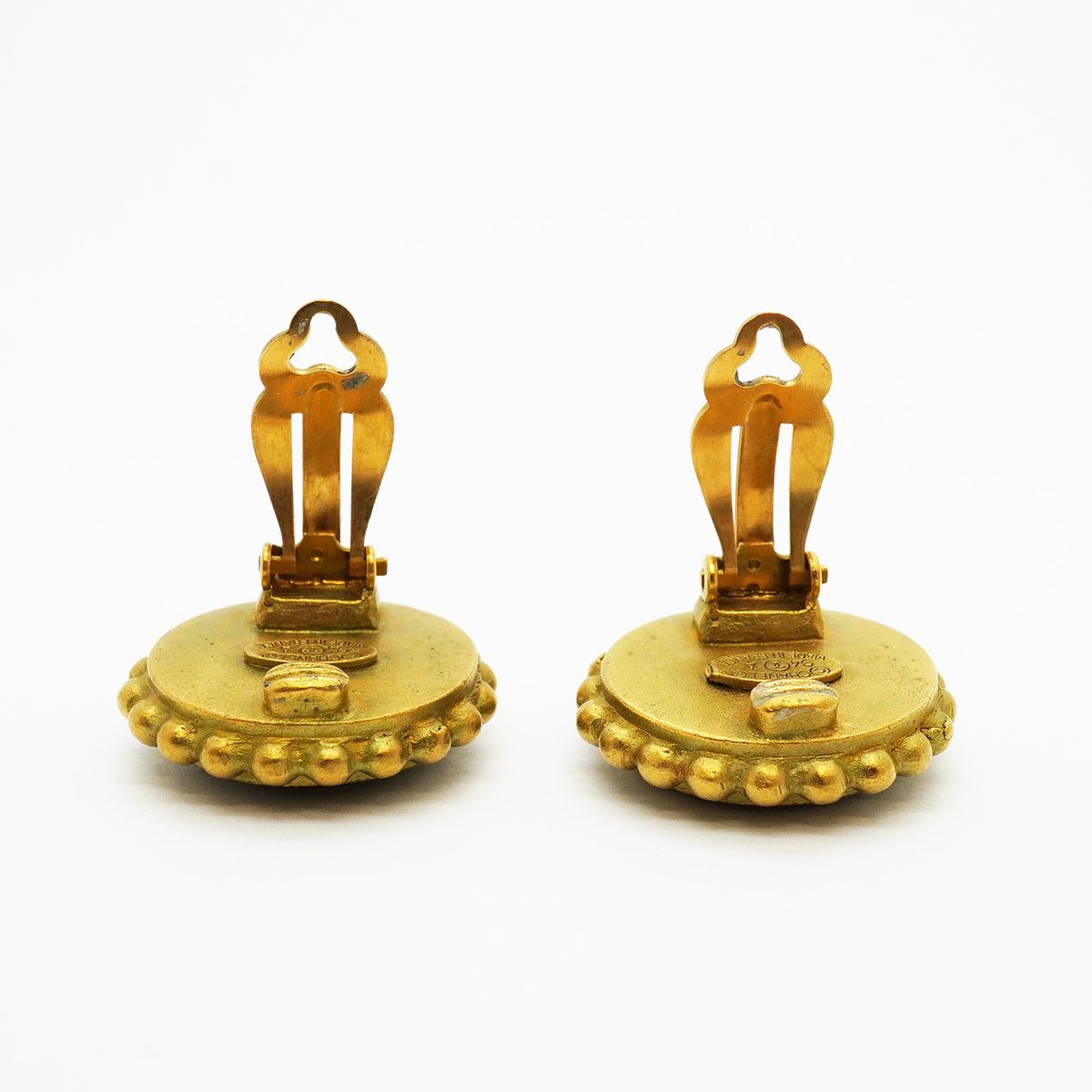 Chanel Earrings Vintage CC Logo Gold Plated Black — view 6