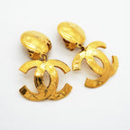 Chanel Earrings Vintage CC Logo Quilted Gold Plated — view 2