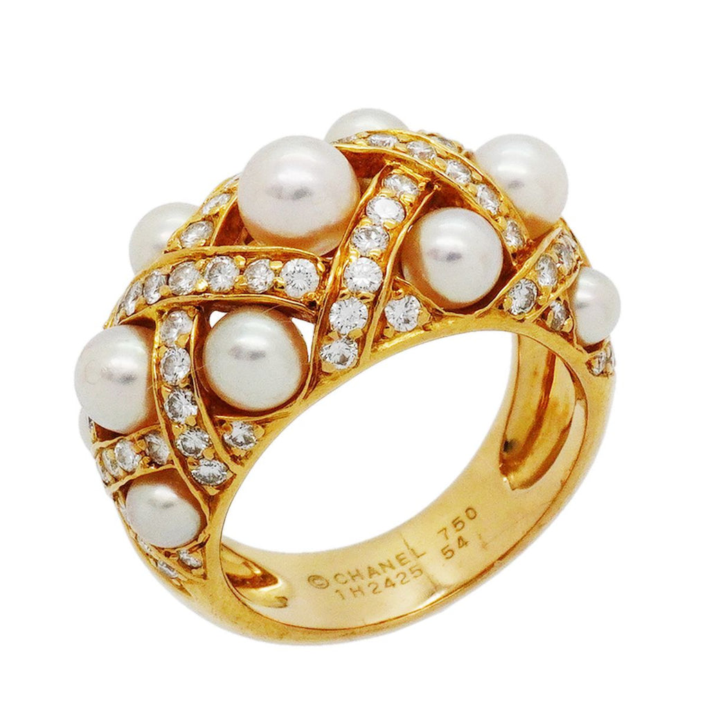 Chanel Ring Baroque Collection 18K Yellow Gold Diamond Pearl