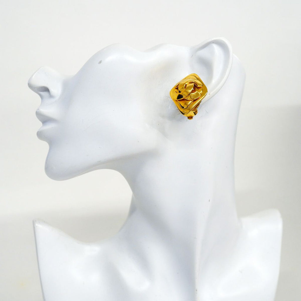 Chanel Earrings Vintage CC Logo Diamond Shape Gold Plated — view 5