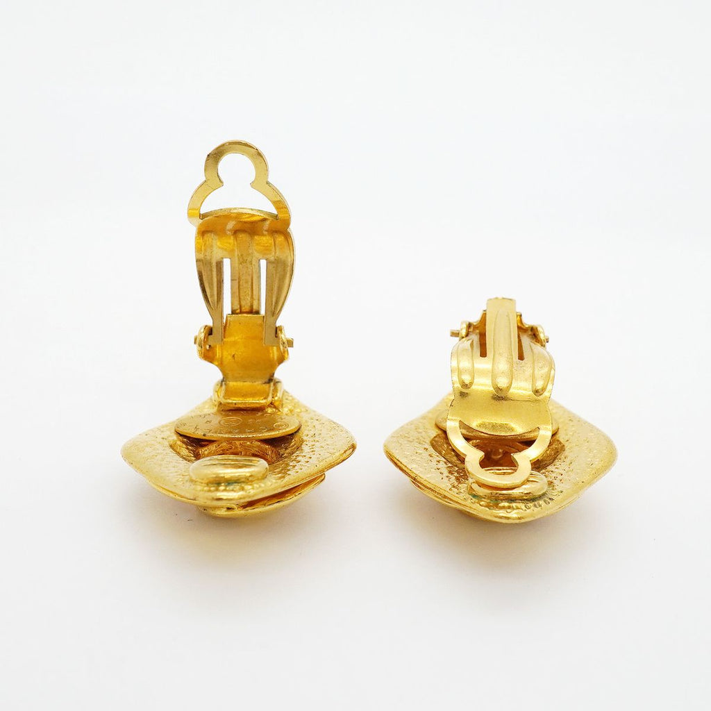 Chanel Earrings Vintage CC Logo Diamond Shape Gold Plated — view 3
