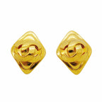 Chanel Earrings Vintage CC Logo Diamond Shape Gold Plated