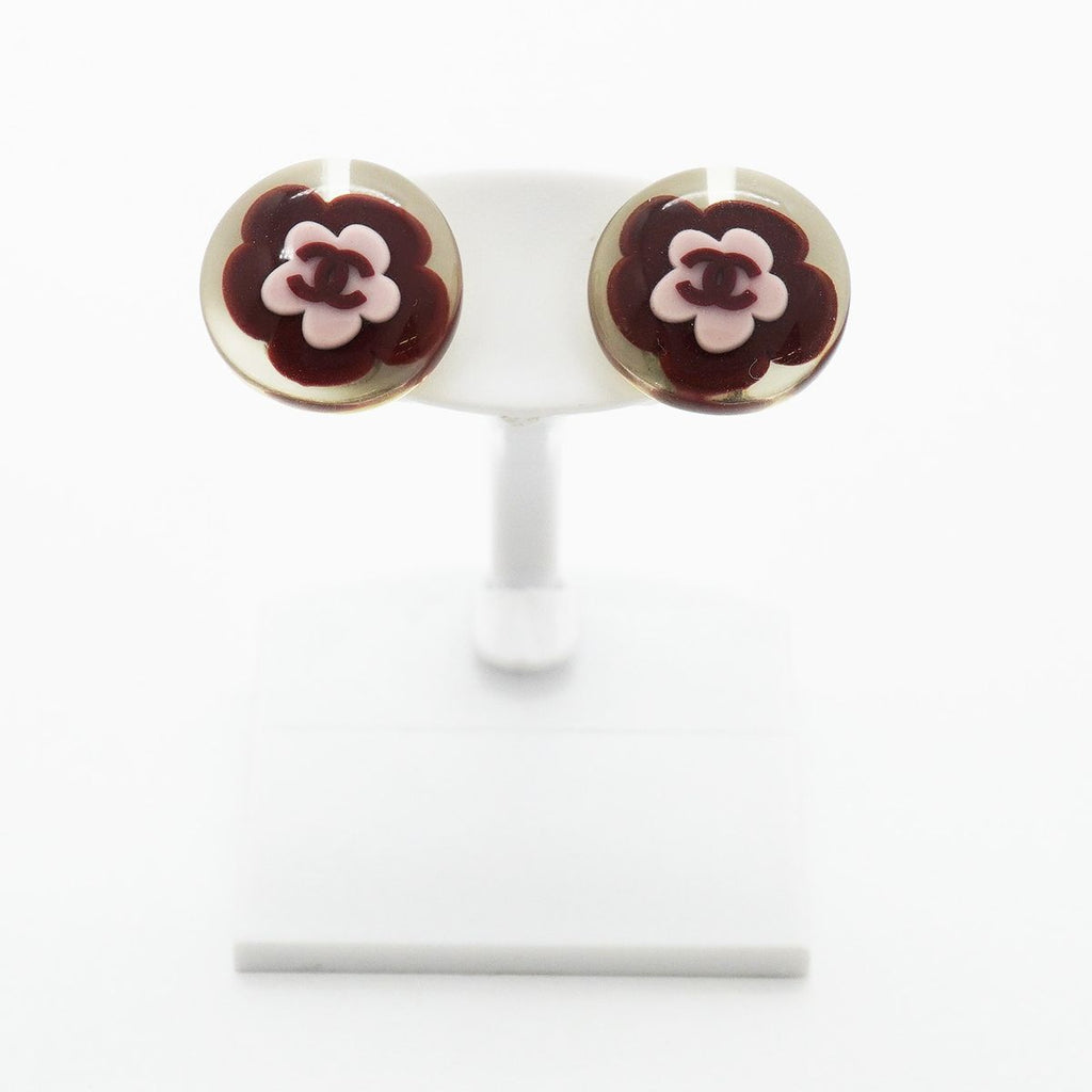 Chanel Earrings CC Logo Camellia Metal Silver Pink Wine — view 2