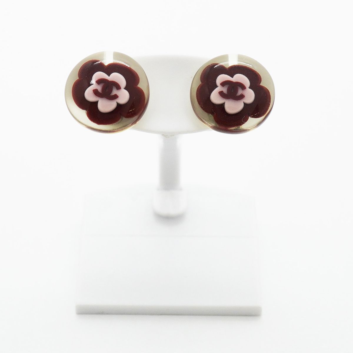 Chanel Earrings CC Logo Camellia Metal Silver Pink Wine — view 2