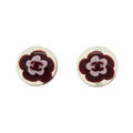 Chanel Earrings CC Logo Camellia Metal Silver Pink Wine