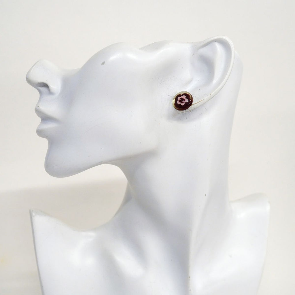 Chanel Earrings CC Logo Camellia Metal Silver Pink Wine — view 5
