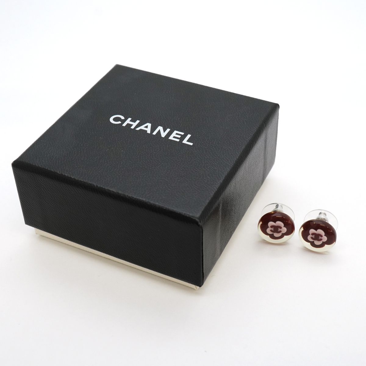 Chanel Earrings CC Logo Camellia Metal Silver Pink Wine — view 6