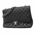 Chanel Shoulder Bag Maxi Quilted Caviar Leather Black Silver