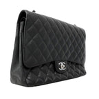 Chanel Shoulder Bag Maxi Quilted Caviar Leather Black Silver — view 2