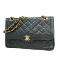 Chanel Shoulder Bag Quilted Limited Edition Lambskin Black Gold Silver