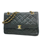 Chanel Shoulder Bag Quilted Limited Edition Lambskin Black Gold Silver