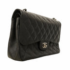 Chanel Shoulder Bag Maxi Quilted Caviar Leather Black Silver — view 2