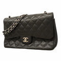 Chanel Shoulder Bag Maxi Quilted Caviar Leather Black Silver