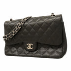 Chanel Shoulder Bag Maxi Quilted Caviar Leather Black Silver
