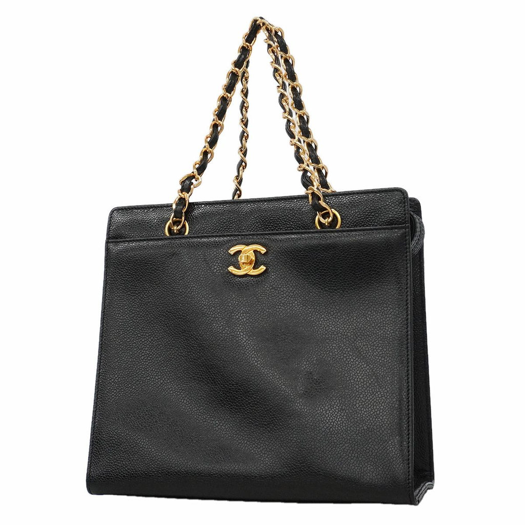 Chanel Handbag Caviar Leather Black Gold