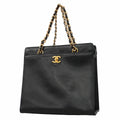 Chanel Handbag Caviar Leather Black Gold