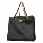 Chanel Handbag Caviar Leather Black Gold