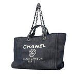 Chanel Chain Tote Deauville Denim Navy Silver 2-Way