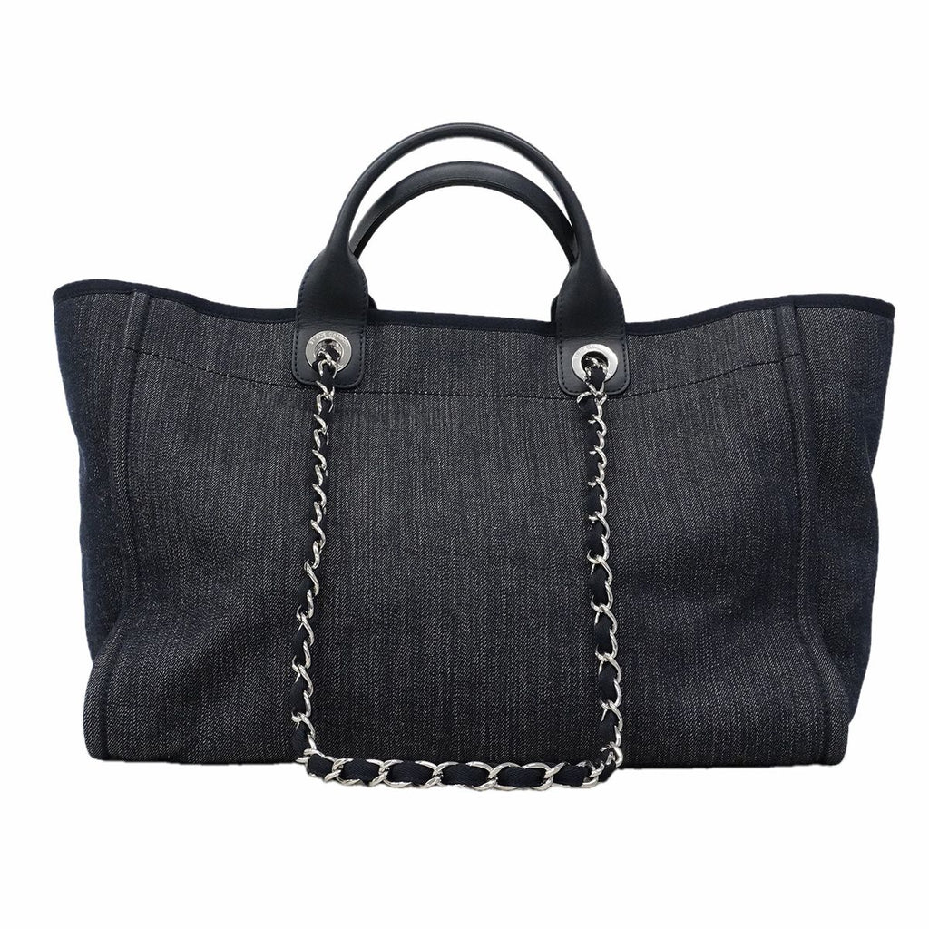 Chanel Chain Tote Deauville Denim Navy Silver 2-Way — view 6