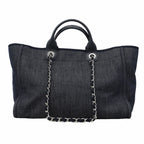 Chanel Chain Tote Deauville Denim Navy Silver 2-Way — view 6