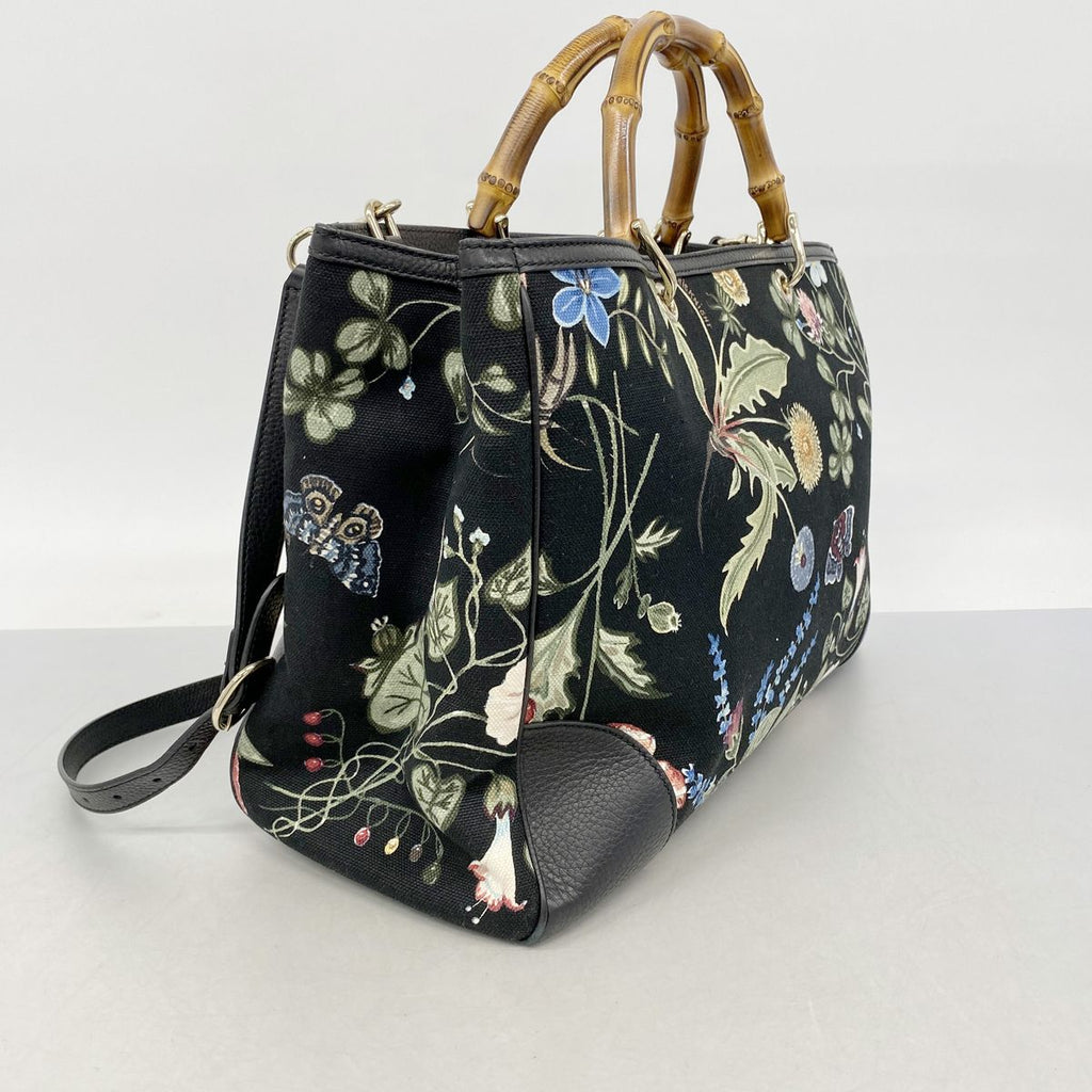 Gucci Tote GG Blooms Bamboo Canvas Black Multicolor Champagne Gold 2-Way — view 2