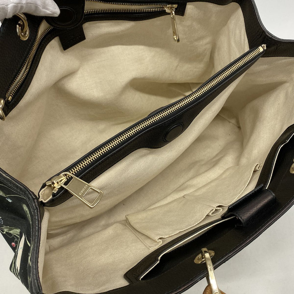 Gucci Tote GG Blooms Bamboo Canvas Black Multicolor Champagne Gold 2-Way — view 4