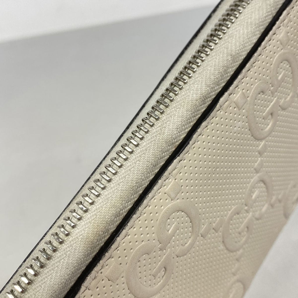 Gucci Wallet GG Embossed Leather Ivory Silver — view 7