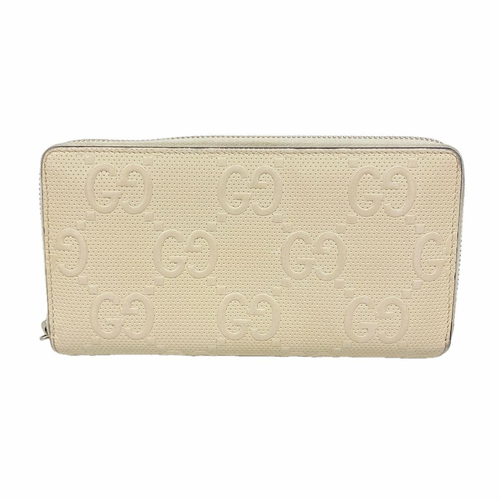 Gucci Wallet GG Embossed Leather Ivory Silver