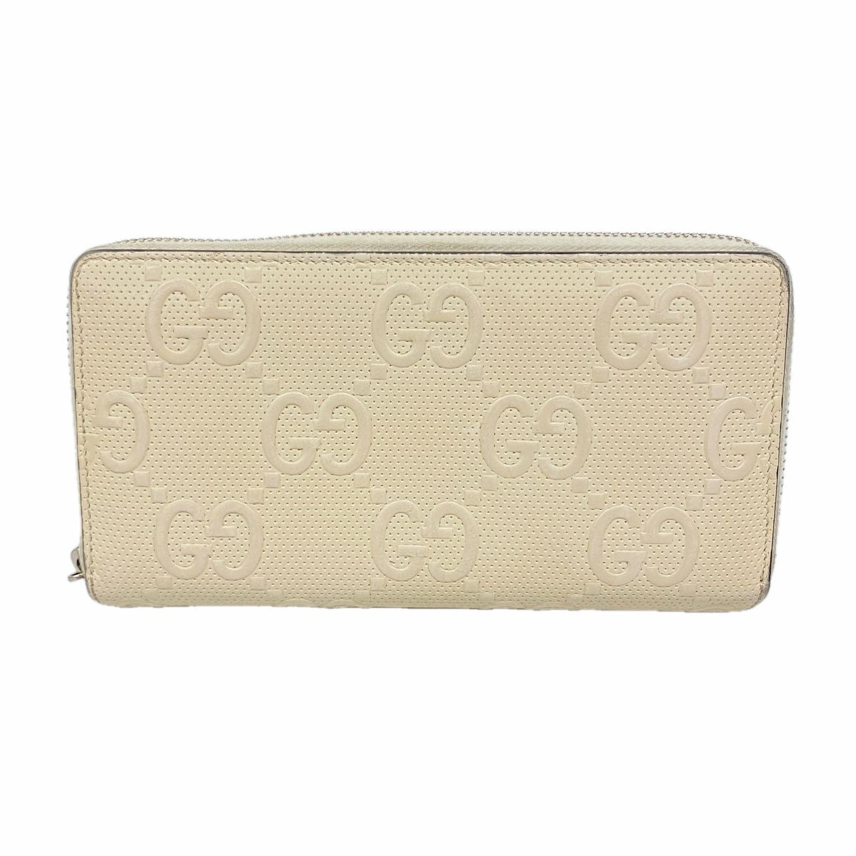 Gucci Wallet GG Embossed Leather Ivory Silver