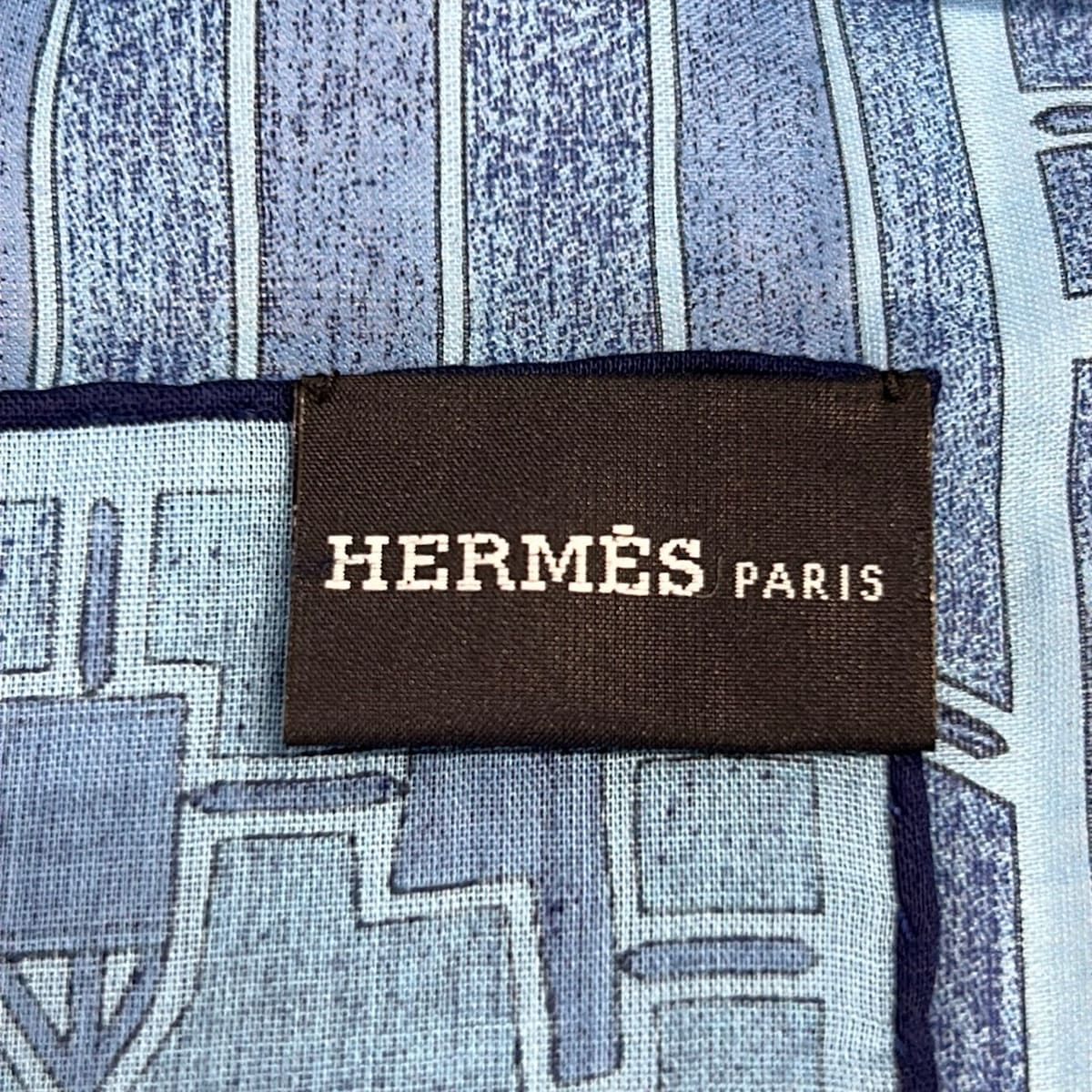 Hermes Shawl Blue Cotton Scarf — view 2