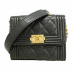 Chanel Wallet on Chain Boy Caviar Leather Black Gold Shoulder Bag