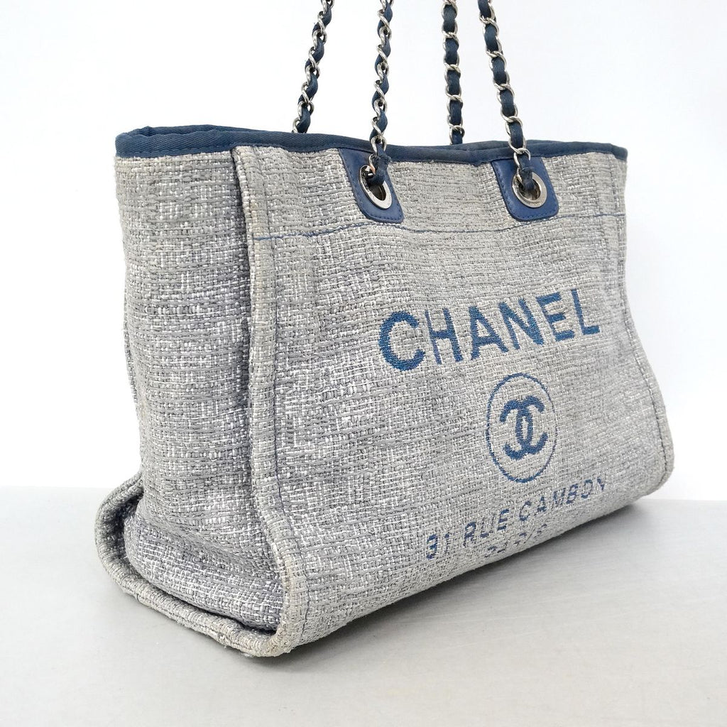 Chanel Chain Tote Deauville Tweed Navy Silver — view 2
