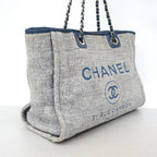 Chanel Chain Tote Deauville Tweed Navy Silver — view 2