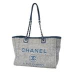 Chanel Chain Tote Deauville Tweed Navy Silver