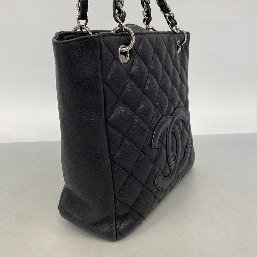 Chanel Chain Tote Quilted Caviar Leather Black Silver — view 2