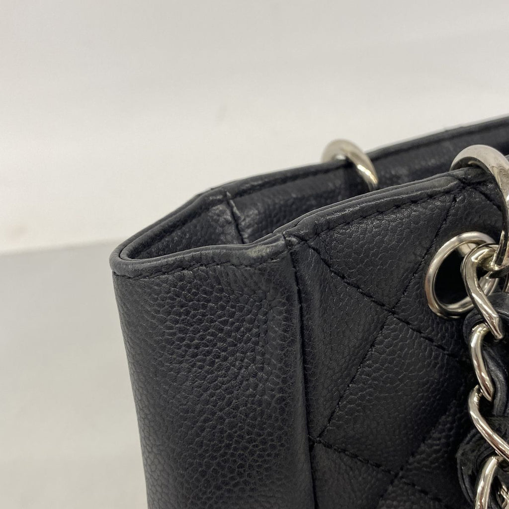 Chanel Chain Tote Quilted Caviar Leather Black Silver — view 6