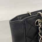 Chanel Chain Tote Quilted Caviar Leather Black Silver — view 6