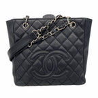 Chanel Chain Tote Quilted Caviar Leather Black Silver