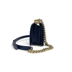 Chanel Boy 20 Shoulder Bag Navy Gold CC Logo Small V-stitch — view 2