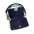 Chanel Boy 20 Shoulder Bag Navy Gold CC Logo Small V-stitch — view 6