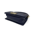 Chanel Boy 20 Shoulder Bag Navy Gold CC Logo Small V-stitch — view 4