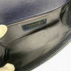 Chanel Boy 20 Shoulder Bag Navy Gold CC Logo Small V-stitch — view 7